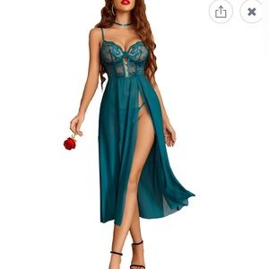 Avidlove Sexy Lingerie for Women Lace Mesh Sleepwear Side Split V Neck Nightgown